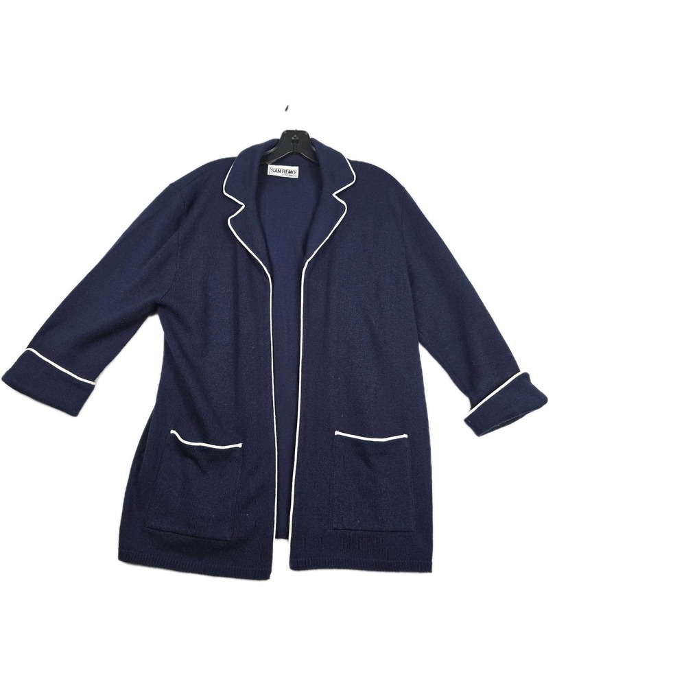 Vintage San Remo Navy Blue White Piping Women's Large Cardigan